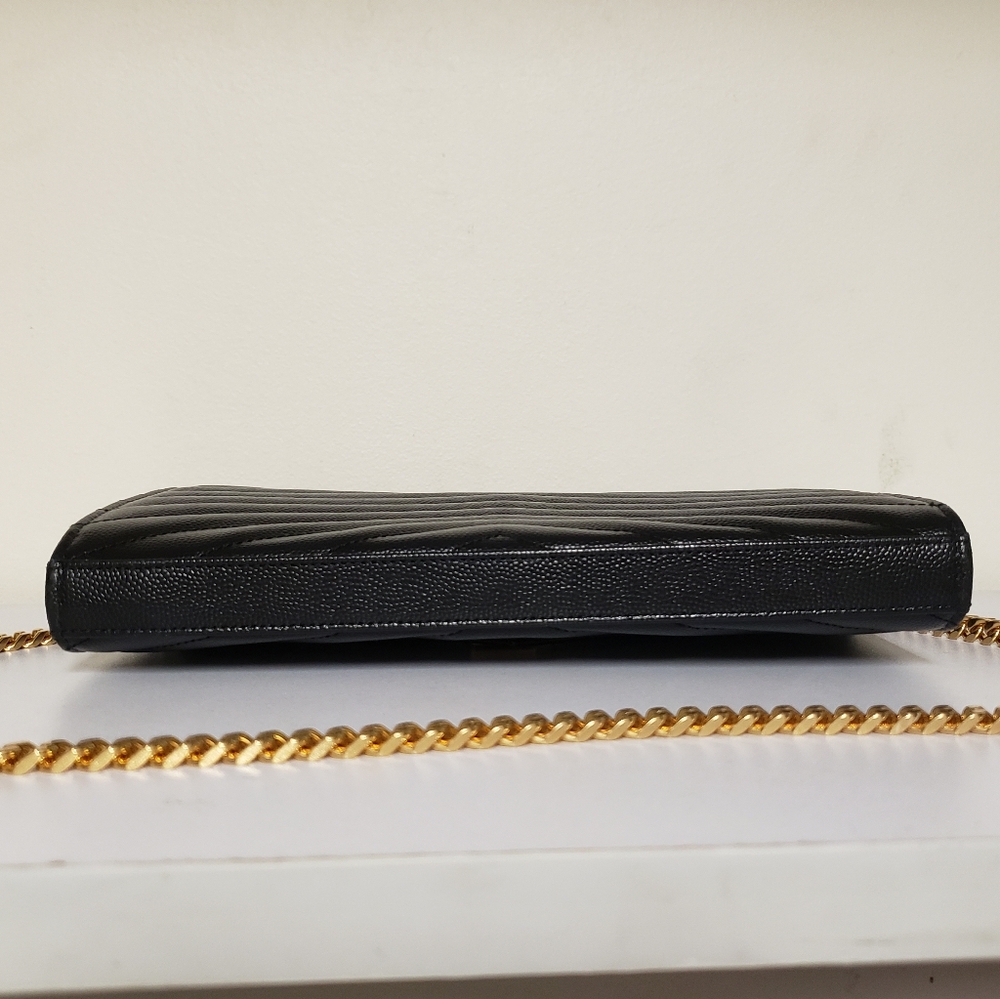 YSL Classic Cassandre Chain Wallet In Grain De Poudre Leather - Picture 5 of 6
